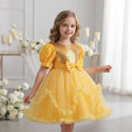 European Style Bubble Sleeved Children's Princess Dress Sequin Yellow Kid Prom Dresses Fluffy Mesh Baby Girl Birthday Dresses