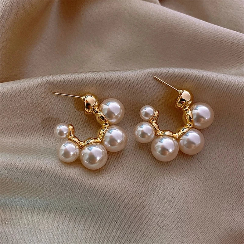 SC Fashion Gold Plated Earrings Luxury Wedding Party Earrings Korean Creative Trend Pearl Hoop Earrings for Women