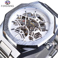 Forsining Mechanical Automatic Mens Watches Waterproof Luminous Hands Business Wristwatch Silver Stainless Steel Clock