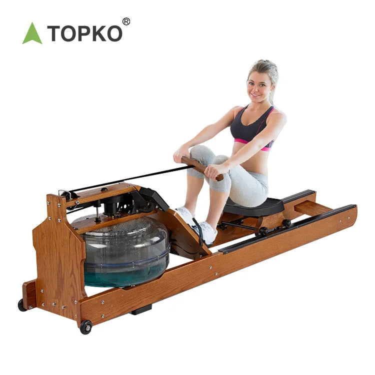 TOPKO Gym Commercial Fitness Equipment Cardio Machine Foldable Wooden Water tank Resistance Rowing Machine Professional