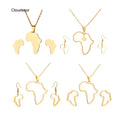 18K Gold Plated Stainless Steel Jewelry Set for Women African Map Earrings and Necklace for Wedding