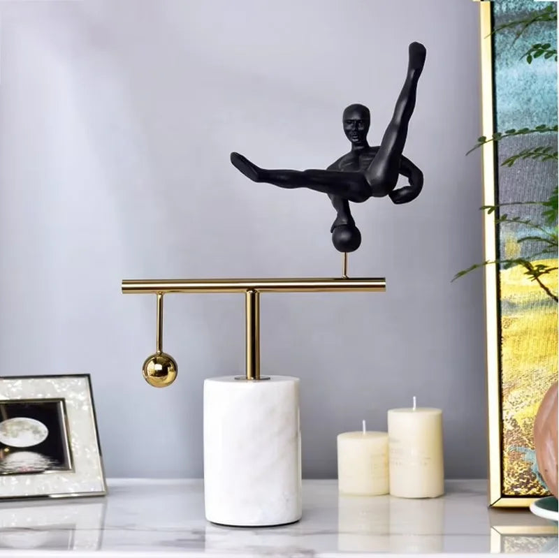 Nordic Simple Modern Gymnastics Figure Ornaments Horizontal bar Sports Resin With Marble Decorations for Home Gym Decoration