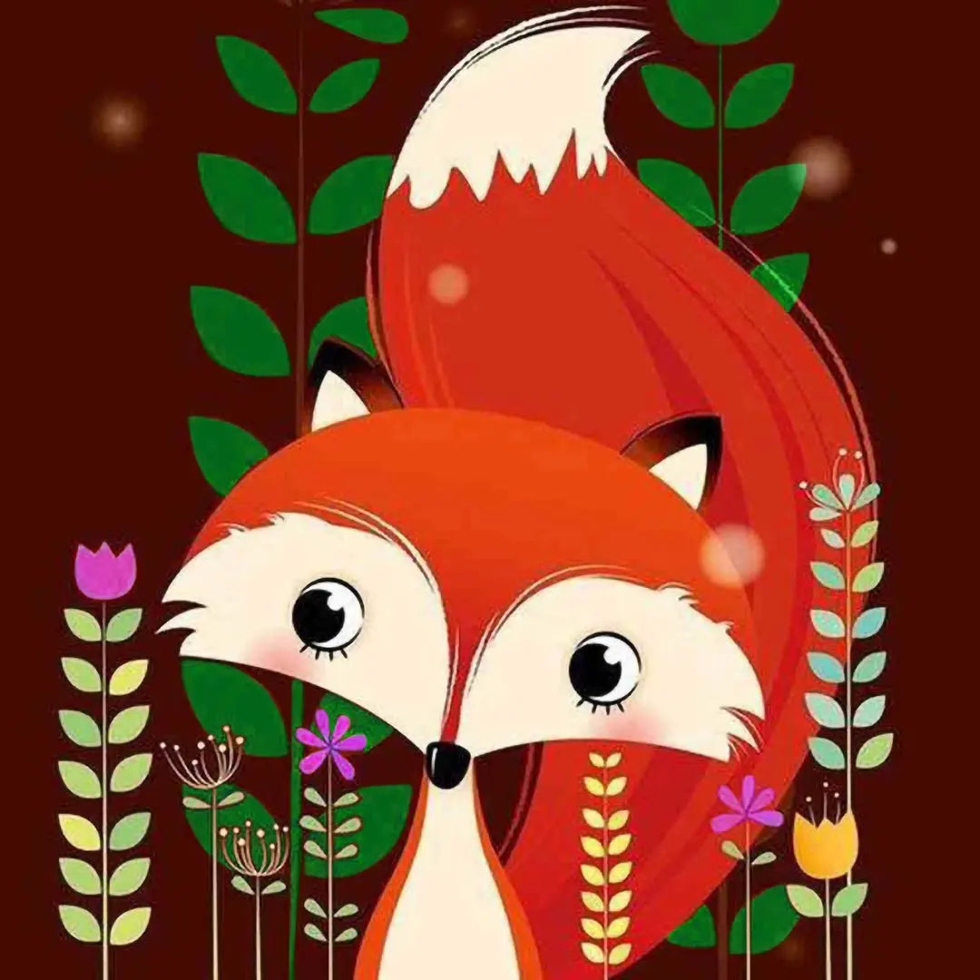 LS Small Size 5D DIY Diamond Painting Kit Cartoon Fox Full Drill round Square Printed Design for Kids and Beginners