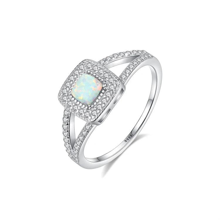 Classic Fashion Gemstone 925 Sterling Silver Square Shape Natural Opal Rings for Women
