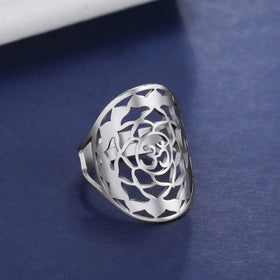 Om Symbol Buddhism Lotus Ring Sahasrara Crown Chakra Adjustable Rings Buddhist Amulets Yoga Stainless Steel Jewelry