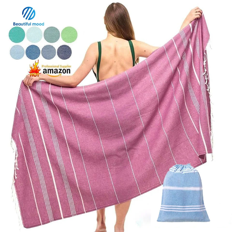 Wholesale 100% Cotton Turkish Beach Towel Custom Large Size Quick Dry & Lightweight with Lively Colors
