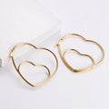 Statement Jewelry Big Large Stainless Steel Gold Plated Heart Shape Earrings Hoops