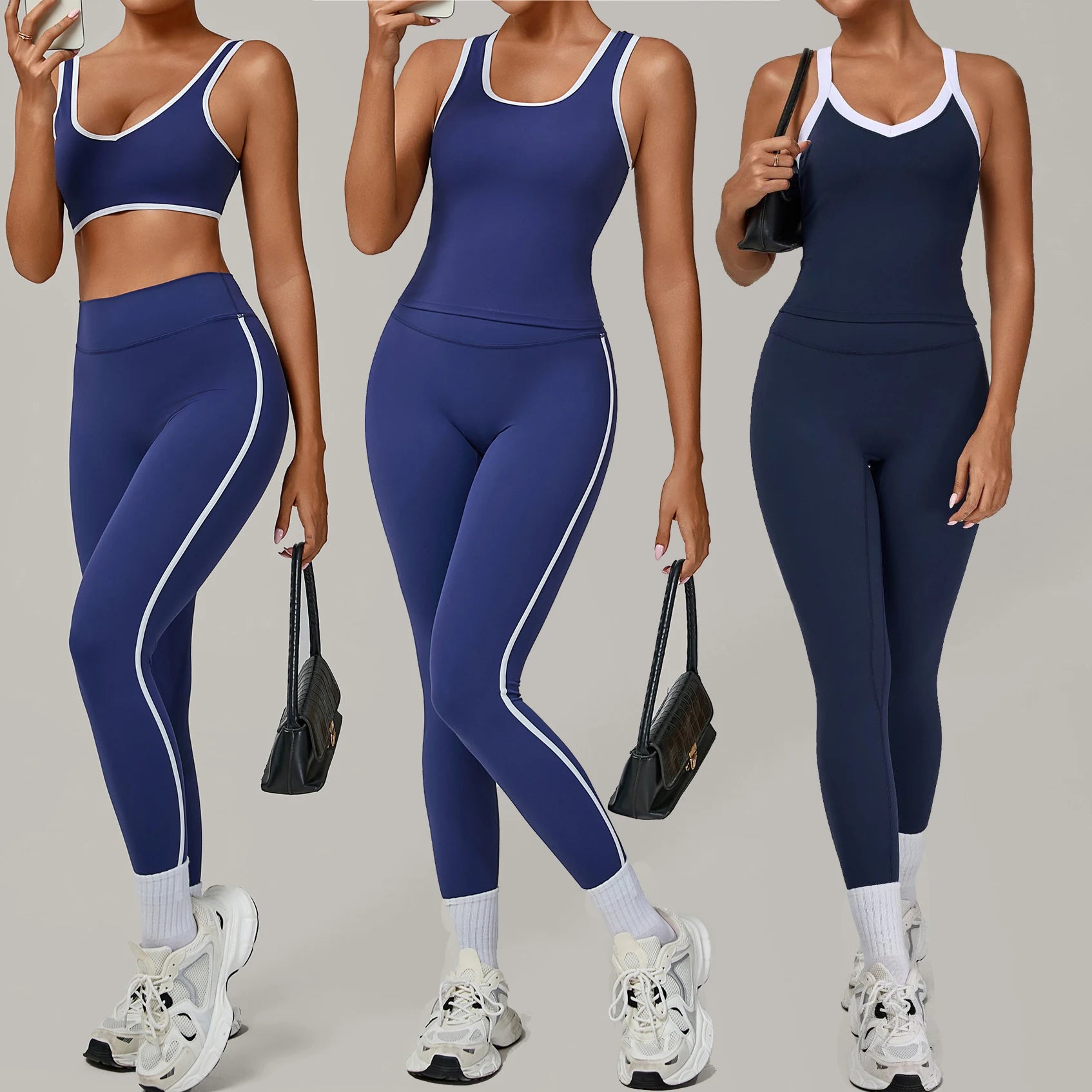 YIYI Sleeveless High Neck Tops Gym Fitness Sets High Waist Leggings Gym Set Yoga Set Riding Leggings Women Workout Clothing