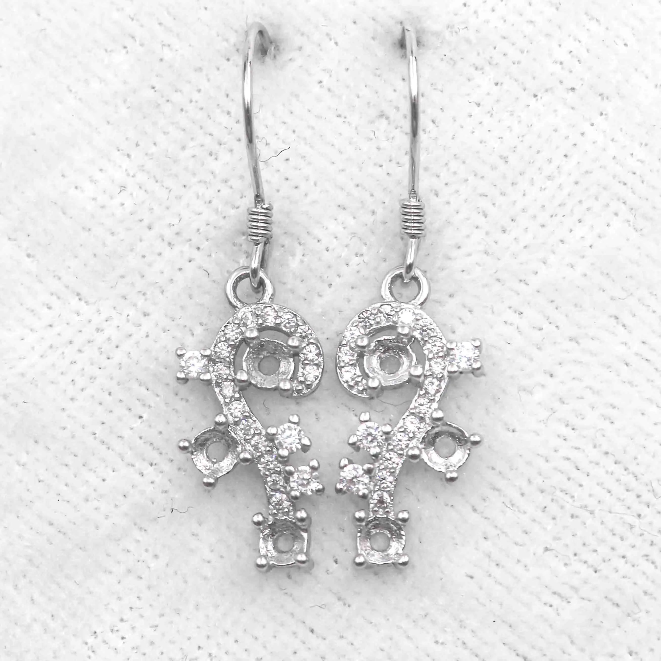Sterling Silver 3*3mm Semi Mount Hook Earrings Empty Support Blank Claws Setting S925 Base Without Center Stone for DIY Inlay