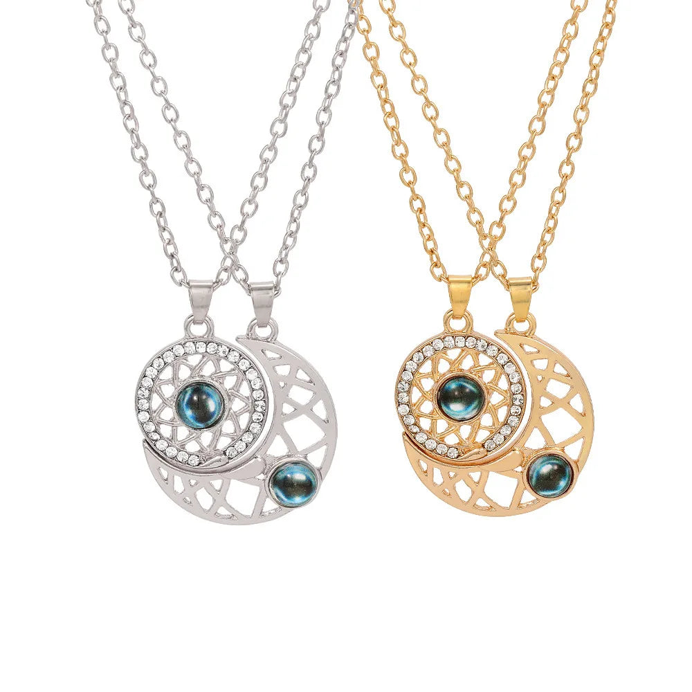 Wholesale Trendy Necklace Rhinestone Sun Moon Necklace 100 Language Couple Necklace for Lovers
