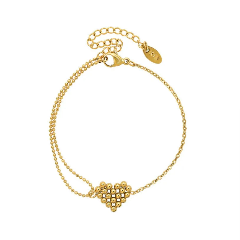 Girls Love Cute Silver 18k Gold Plating Stainless Steel Heart Charm Bracelet