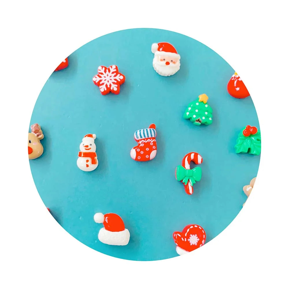100Pcs Christmas Nail Art Slime Charms 3D Mini Xmas Resin Ornaments Lovely  Elk Xmas Tree Bells Snowman Candy Cane Nail Supplies