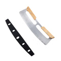 14inch Silver Stainless Steel Foldable Pizza Slicer Knife Mezzaluna Chopper with Blade Cover and Double Wooden Handle