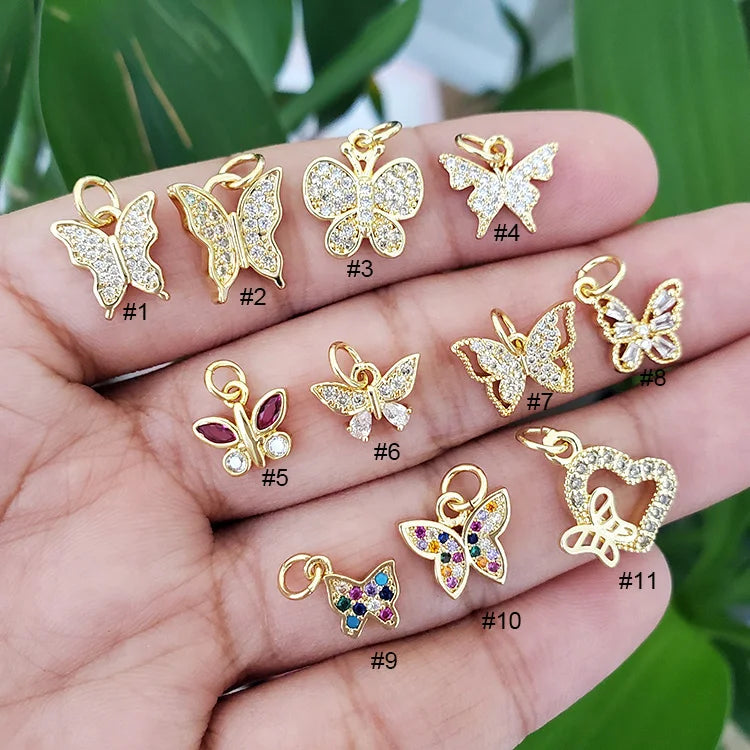 CZ8327 Mini 18K Gold Plated PendantCZ Micro Pave Butterfly Charm Pendantcubic Zirconia Dainty Tiny Jewelry Making Supply