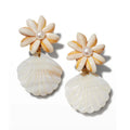 Luxury Beach Natural White Freshwater Drop Earrings Seashell Flower Dangle Statement Earrings