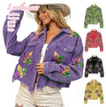 Loveda Wholesale Custom Sequin Embroidery Dyed Breathable Corduroy Safari Jacket for Women Autumn