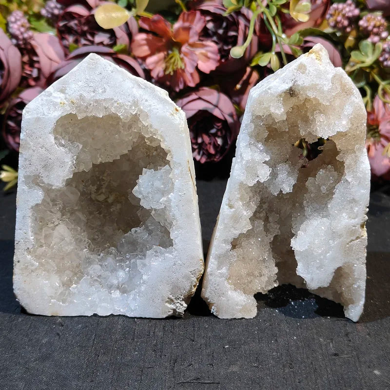 Natural Quartz Shinning Crystal Point Geode Mineral Specimen Rough Raw White Agate Geode Druzy Tower for Healing