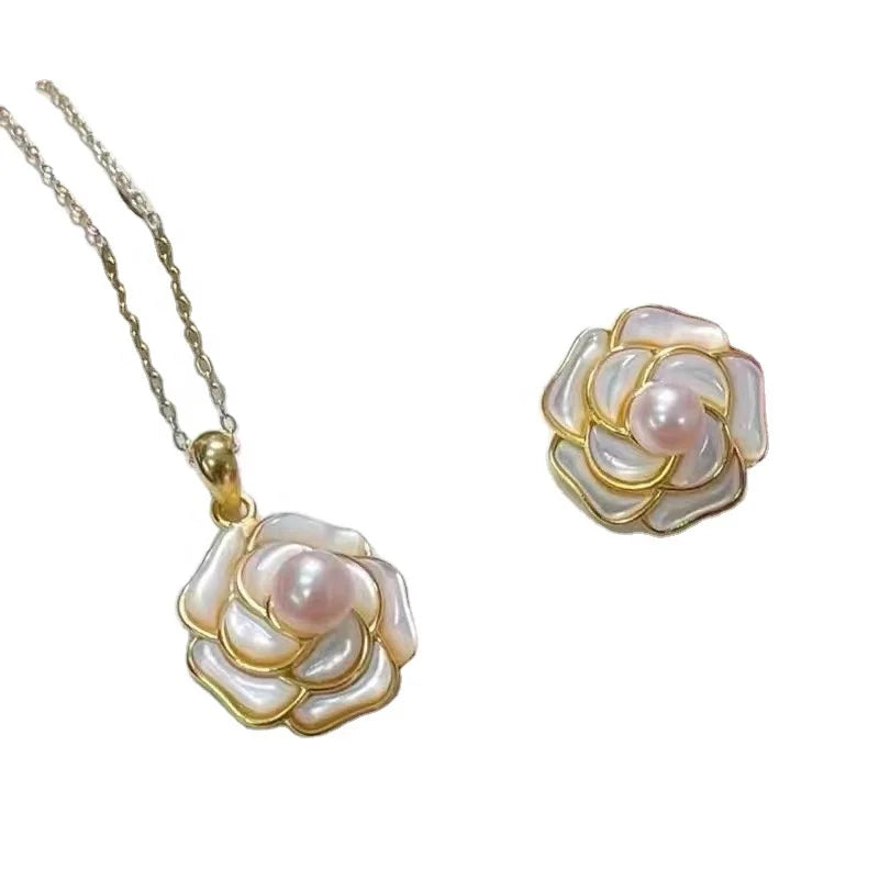 JW117 6-7mm  DIY Natural Real Freshwater Pearl Set Charm  Accessories 925 Sterling Silver  Gold Plated Jewelry Set for Women
