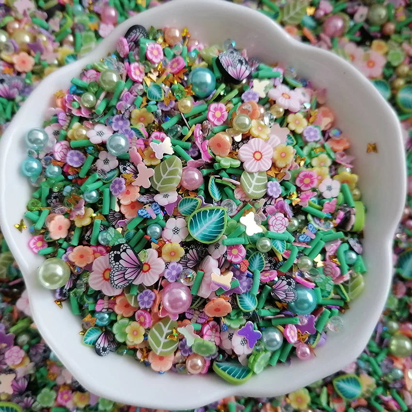1KG DIY Craft Slime Filler Polymer Clay Slices Tree Leaf Flower Butterfly Mixture Polymer Clay Sprinkles