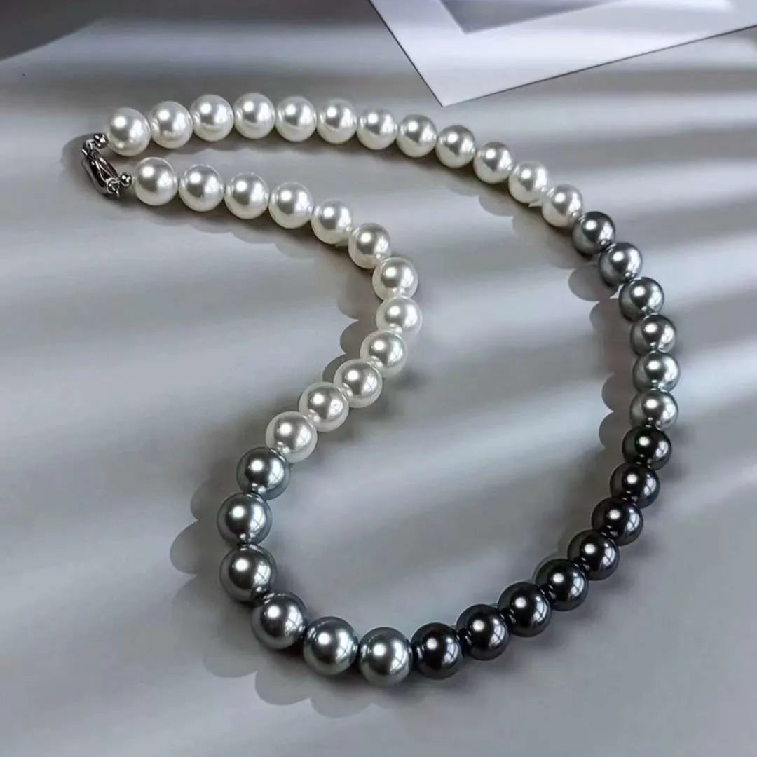 10MM Silver Yuanbao Buckle Necklace White Grey Black Crystal Imitation Pearls Fashionable Beaded for Gift Engagement