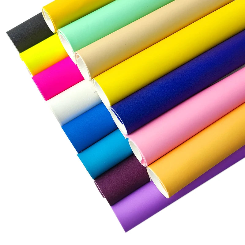 PU Synthetic Leather Faux Fabric Sheets for Bags Bow Hair Clip Crafting Plain Color Frosted Glitter Decorative Chair Sofa