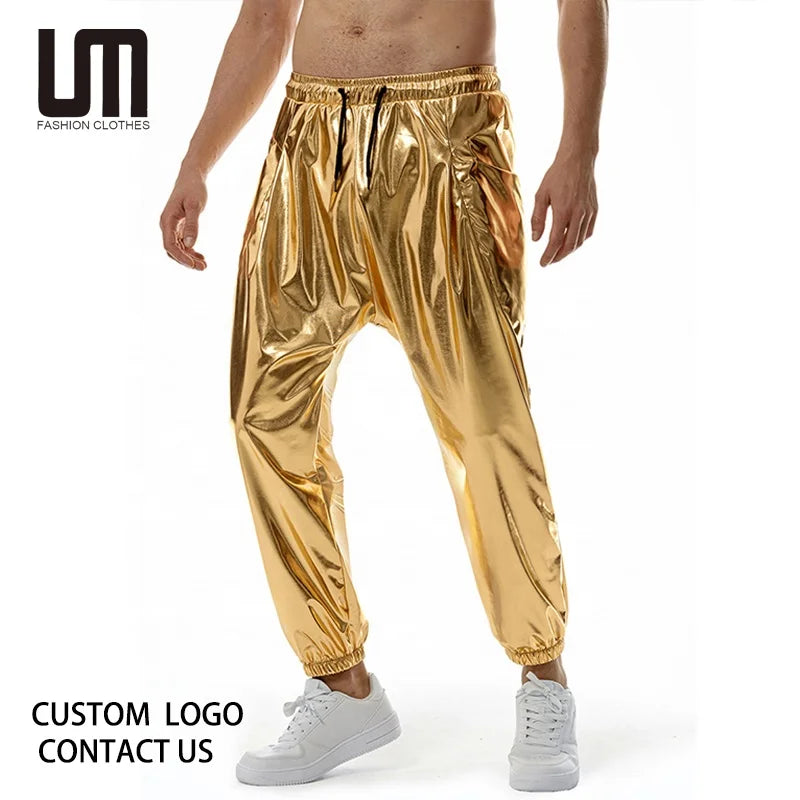 Clearance Sales Popular Fashion Trending Men Clothing Casual Bright Shiny Disco Party Elastic Pants