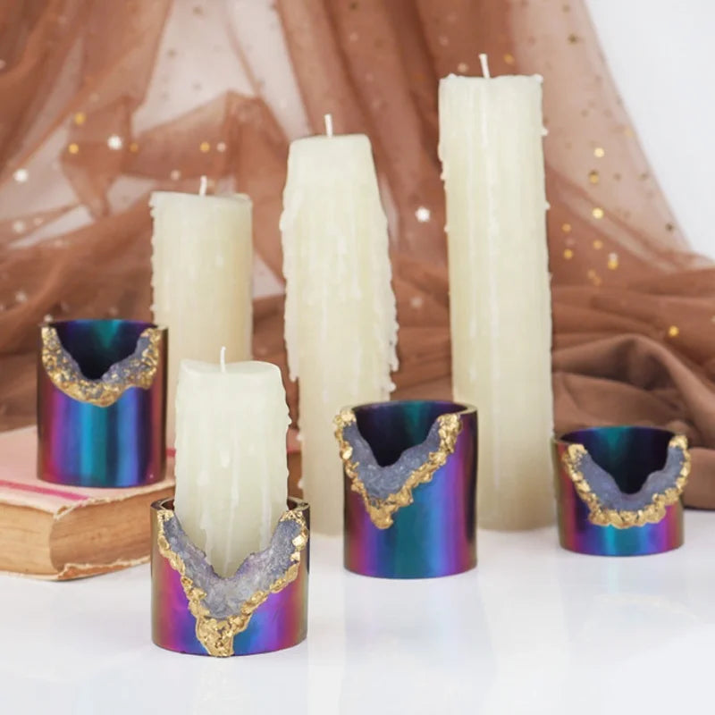 Pillar Candle Holder Silicone Mold Candlestick Resin Mold Crystal Cluster Cup Mold