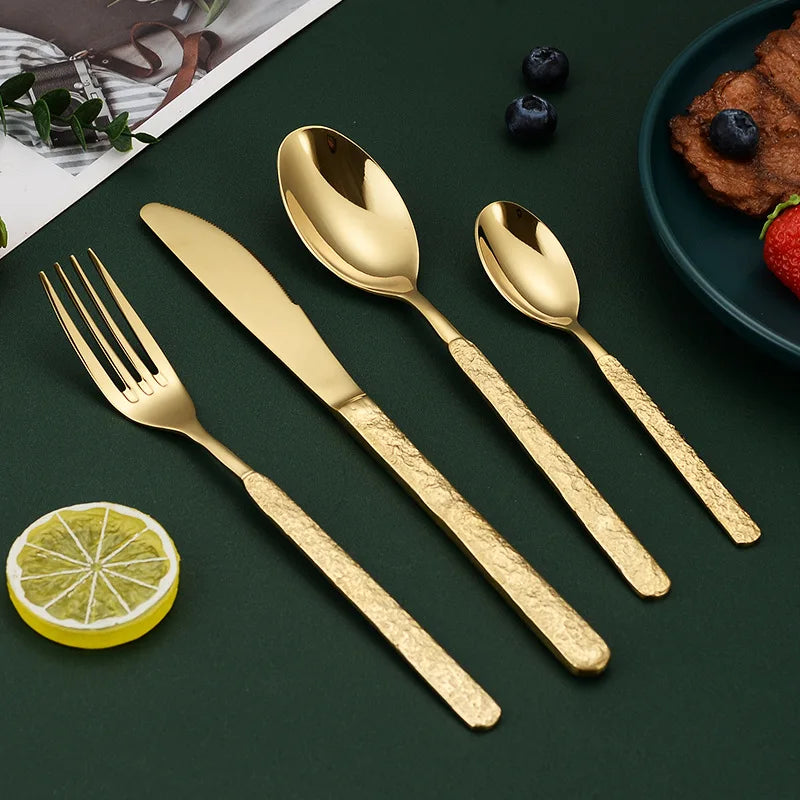 Customizable Color Stainless Steel Wedding Cutlery Set Mirror Spoon Knife Fork Gold Flatware Silverware