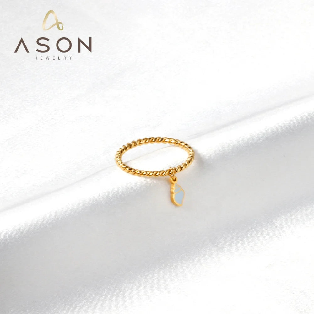 Ason  Jewelry Tarnish Free Waterproof Stainless Steel Women's Ring Minimalist Twist Link Gold Plated Ring