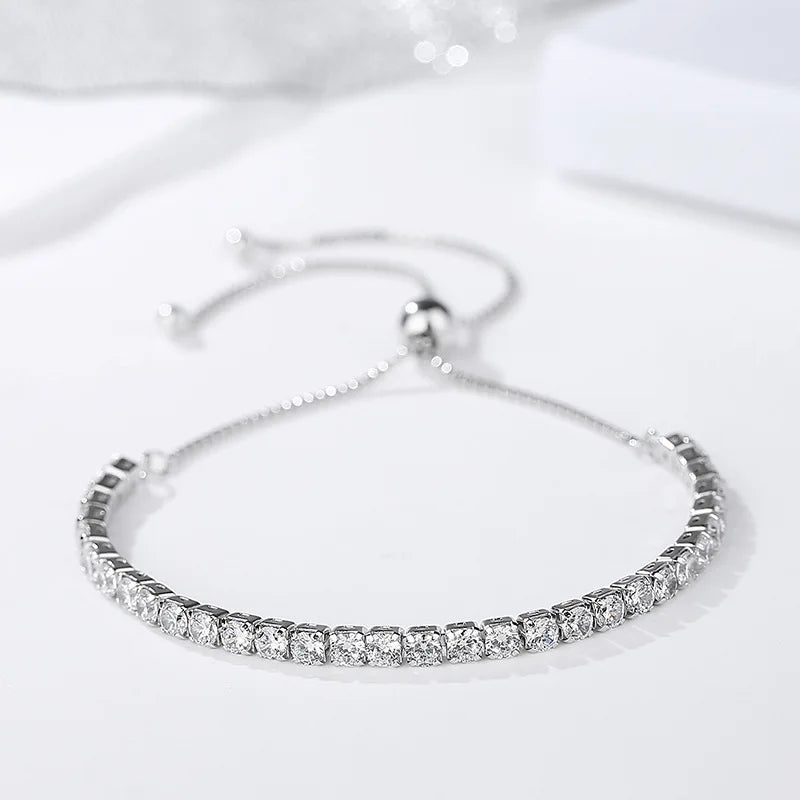 Daidan 3Mm Tennis Bracelet 925 Silver Dainty Cz Women Tennis Box Chain Slider Silver Adjustable Tennis Bracelet