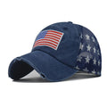 Wholesale Sporty Washed Cotton American Flag Logo 6-Panel Baseball Caps Classic Denim Ripped Effect Printed Star Mesh Baseball