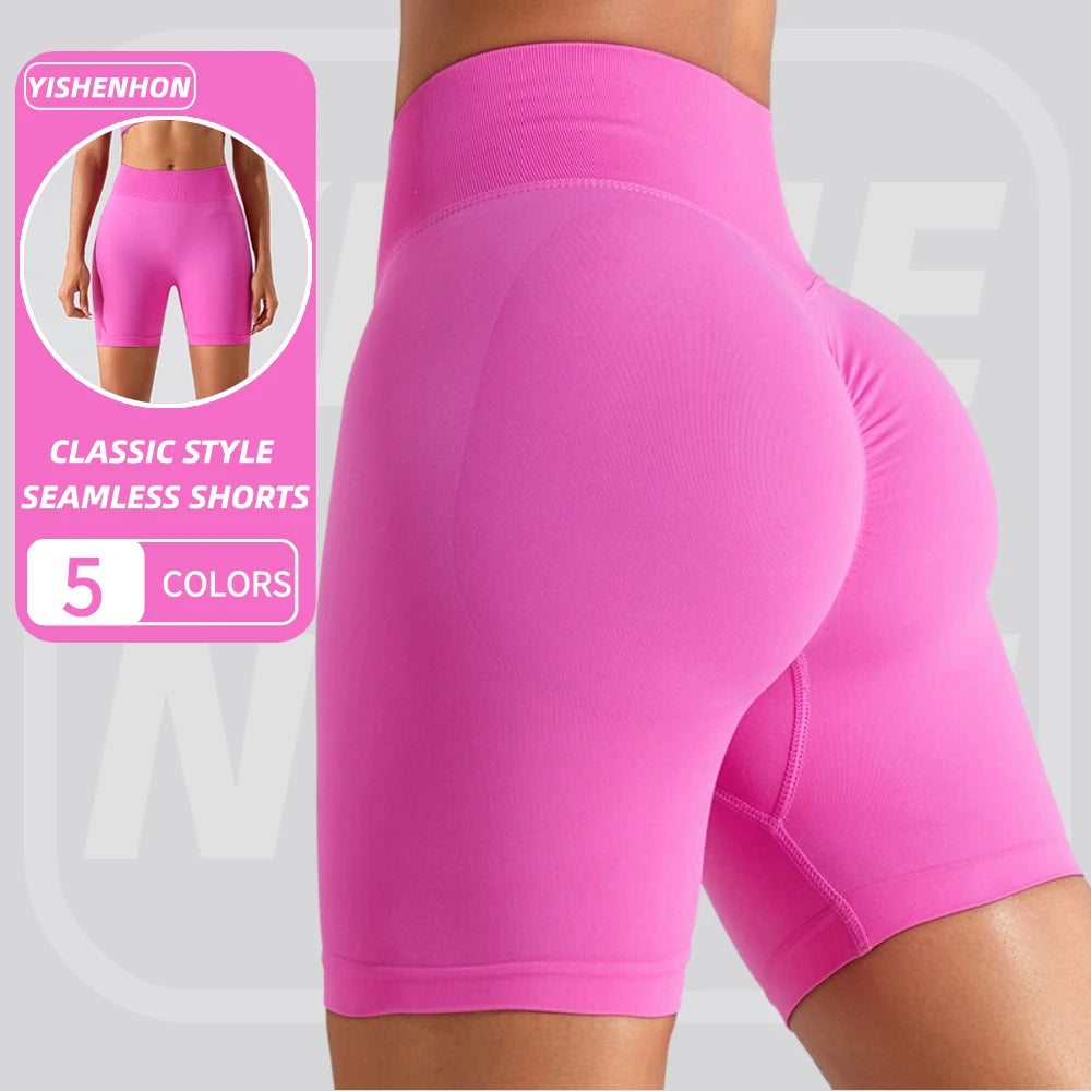 YISHENHON 2026 Women's High Waist Seamless Stretchy Slimming Breathable High Impact Seamless Training Yoga Shorts