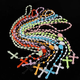 Multicolor Rosary Beads Luminous Plastic Catholic Cross Necklace Catholicism Prayer Religious Jewelry Glowing Rosary Necklace