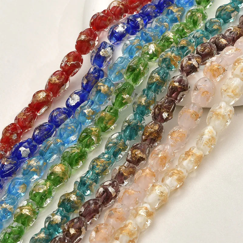 Unique 14*10mm Colorful Glass Bead Retro Gold Foil Straight Hole Irregular Beaded Beads for DIY Jewelry Making Accessories
