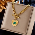 2023 Simple Luxury Emerald Glass 18k Gold Plated Stainless Steel Stripe Heart Jewelry Sets for Women