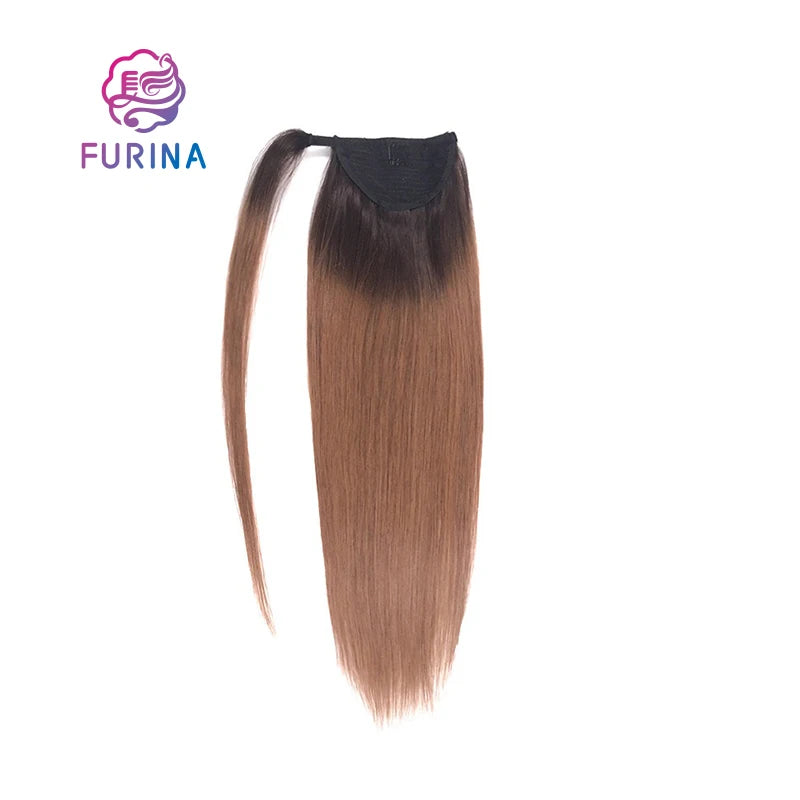 100% Remy Human Hair Fashion Trend Ponytails Silky Hair Black and Brown Wrap Around Ponytails for Black Women