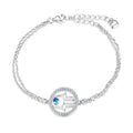 Chain Adjustable 925 Sterling Silver Cubic Zirconia Hamsa Evil Eyes Link Bracelet for Women
