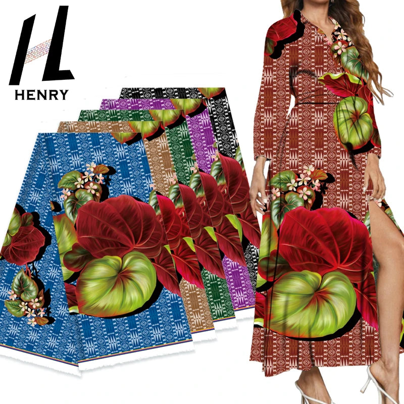 Factory Makes Stock Various Colors Polyester Plants and Leaves Print Design Mumu Dress Fabrics by the Yard