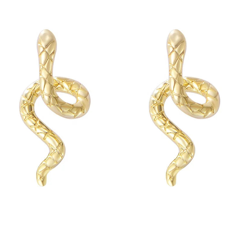Good Quality BRASS Modern Fashion Design Style Gold Plated  Double Snake Design Drop Earring for Woman