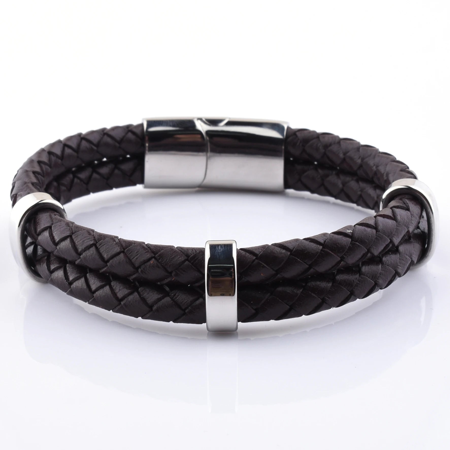 High Quality Gift Accessories Custom Weave Leather Magnetic Clasps Bracelets for Men