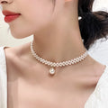Fashion Pearl Choker Necklace Handwoven Three-row Pearls Clavicle Chain Necklaces for Women Summer