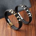 Charm Men Design Multilayered Rope String Leather Bracelet Stainless Steel Gold Black Metal Corium Leather Bracelet OT-189