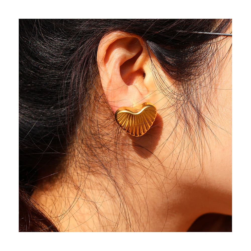New Minimalist Stainless Steel StripesEarrings Waterproof 18K PVD Gold Plated Love Heart Stud Earrings Women Gift Jewelry