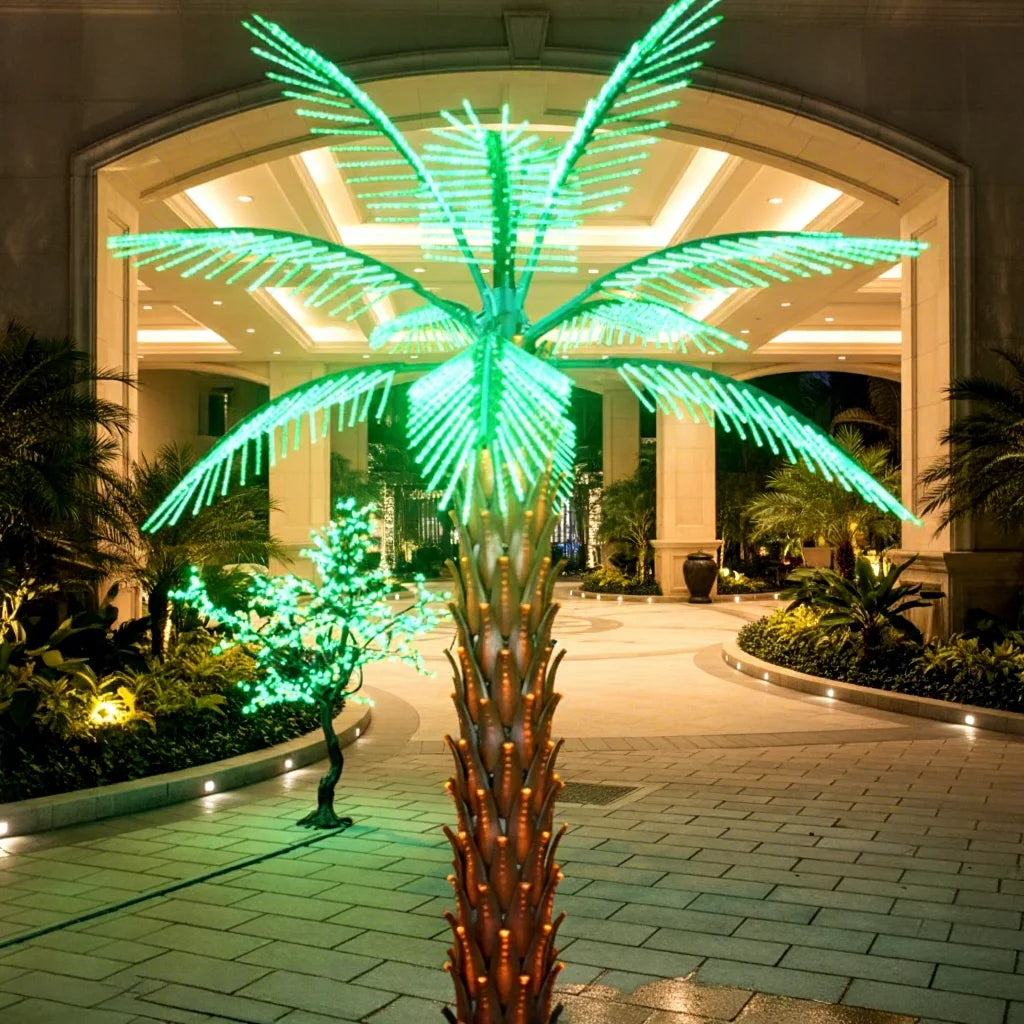 Shenzhen Toprex Festival Decoration 3m Height Outdoor Lighted Artificial Palm Tree Iron Frame Modern Luxury Waterproof UV