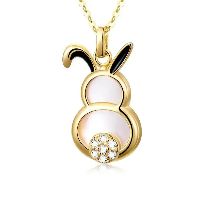 Luxury Women Jewelry 10K 14K 18K Yellow Solid Gold Cubic Zircon White Shell Rabbit Pendant Necklace