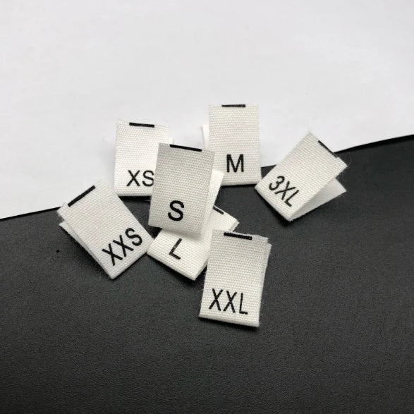 White Garment Cotton Printed Size Label XXS XS S M L XL Center Fold Beige Printed Number Size Label for Clothing