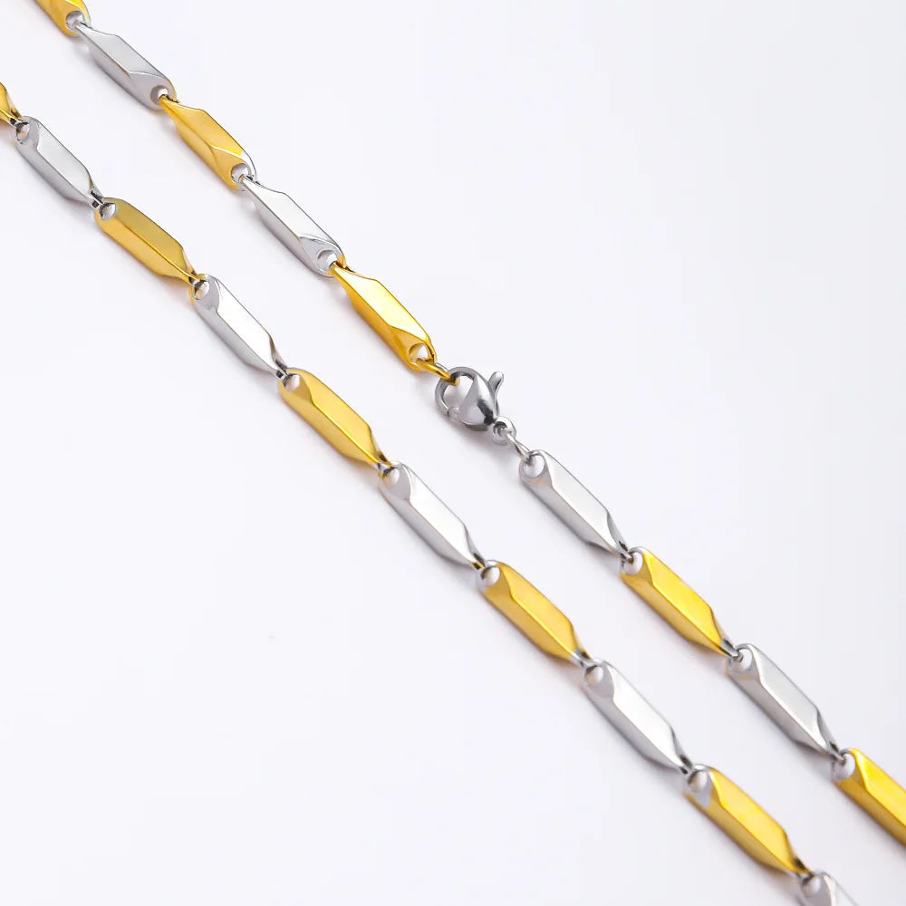 Fashion Stainless Steel 14K 18K 24K Gold Plated Black Colorful Blue 3 MM Melon Seed Thick Chain Link Necklace