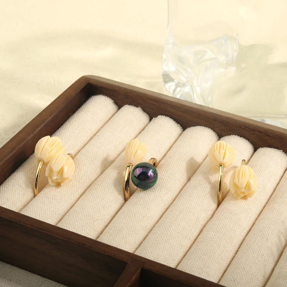 Hawaiian 14K Gold Plated Brass Ring Adjustable Fashion Shell Pearl Pikake Rings for Women MegaBDM