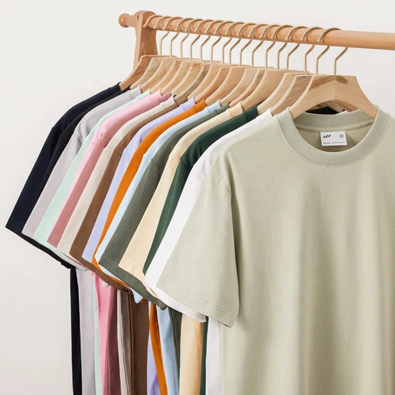 Heavy Weight Solid Drop Shoulder Shirts Custom Graphic Logo Men's Short Sleeve Tees 240 Gsm 100 Combed Cotton Crew Neck T-shirts