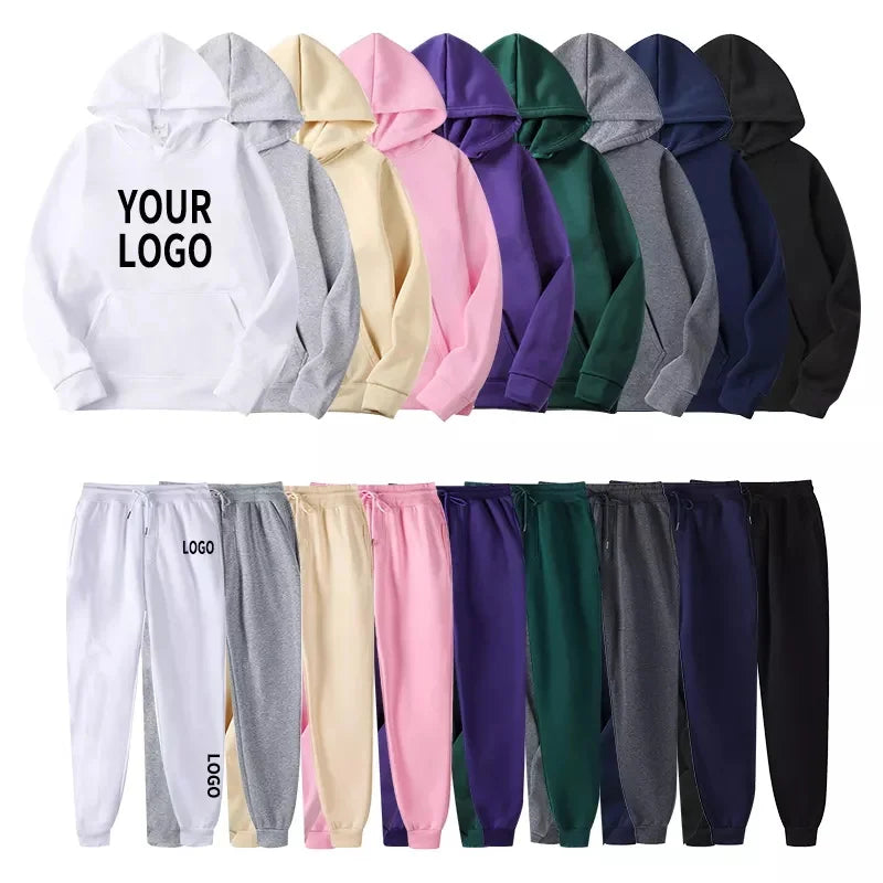Soft Cotton Comfortable Sweatshirts Sets With Fleece Men's Sport Pullover Hoodies Set for Autumn Winter